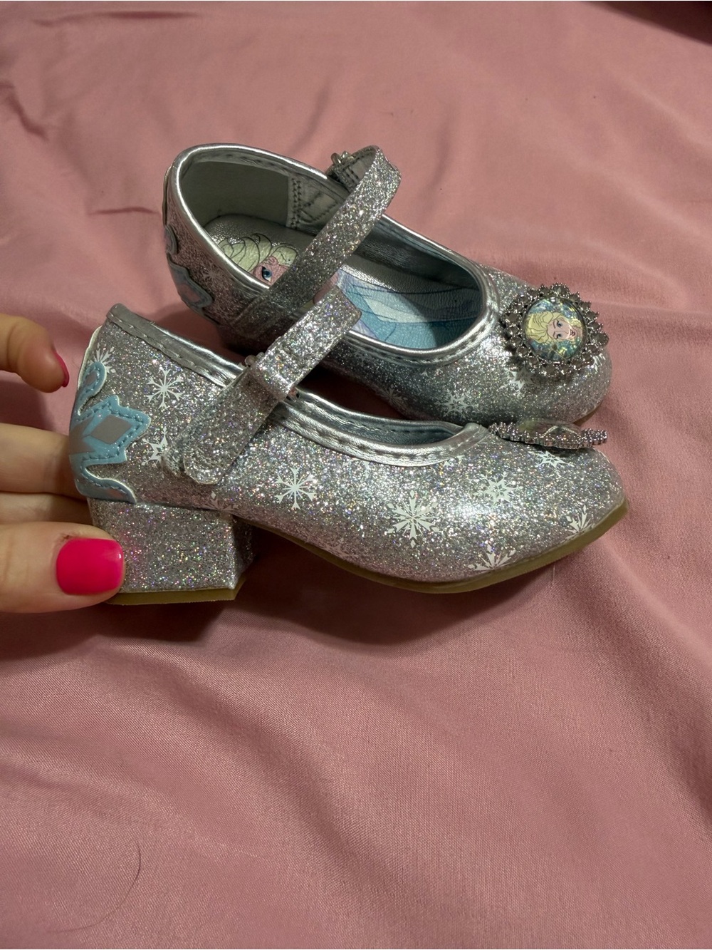 Disney Silver Glitter Mary Jane Dress Shoes with Elsa Medallion